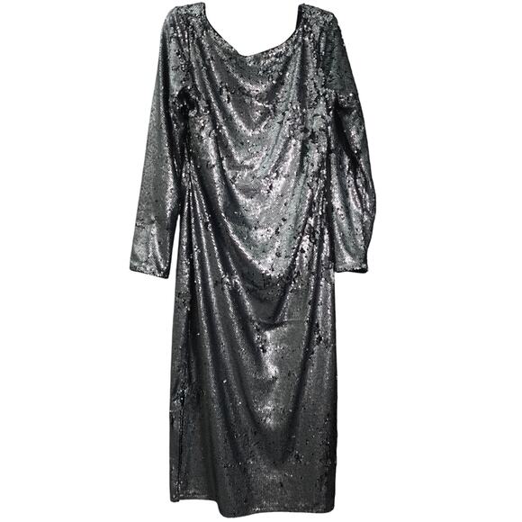 Calvin Klein Sequin Midi Dress Silver- XL - Picture 1 of 9